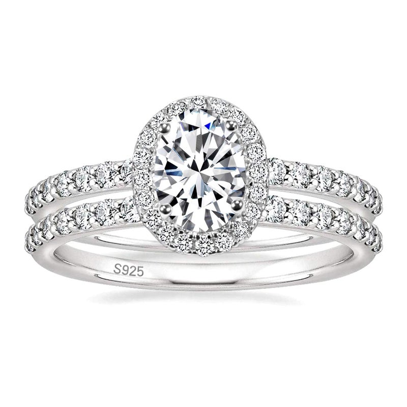 EAMTI 1.5CT 925 Sterling Silver Cubic Zirconia Bridal Rings Sets Oval Cut CZ Engagement Rings Wedding Band for Women Size 9 - Image 1